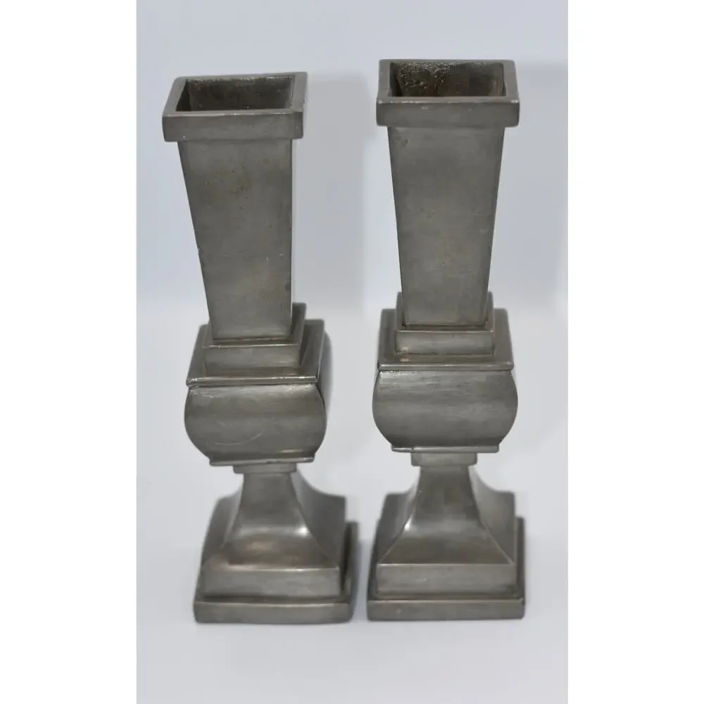 Chinese Pewter & Brass Temple Alter Candlesticks Joss Stick Holder Garniture
